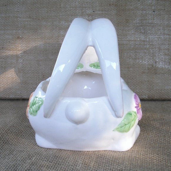 Vintage Ceramic Rabbit Basket Style Planter - Picture 7 of 16
